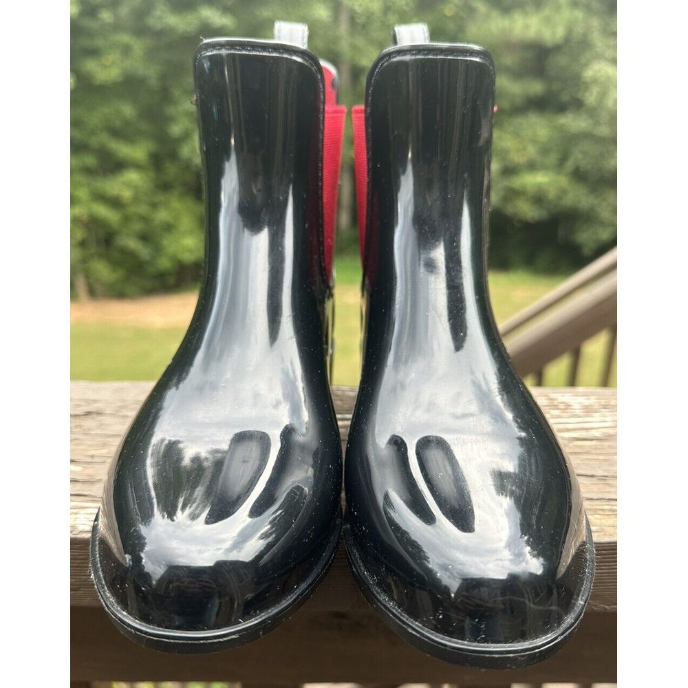 Lauren Ralph‎ Tally Bo Rai Womens 6 Rain Ankle Rubber Booties Boots Black & Red